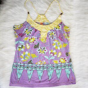 Whimsical Fairy Boho Multicolor Paisley floral strappy tank top LUCY SMALL